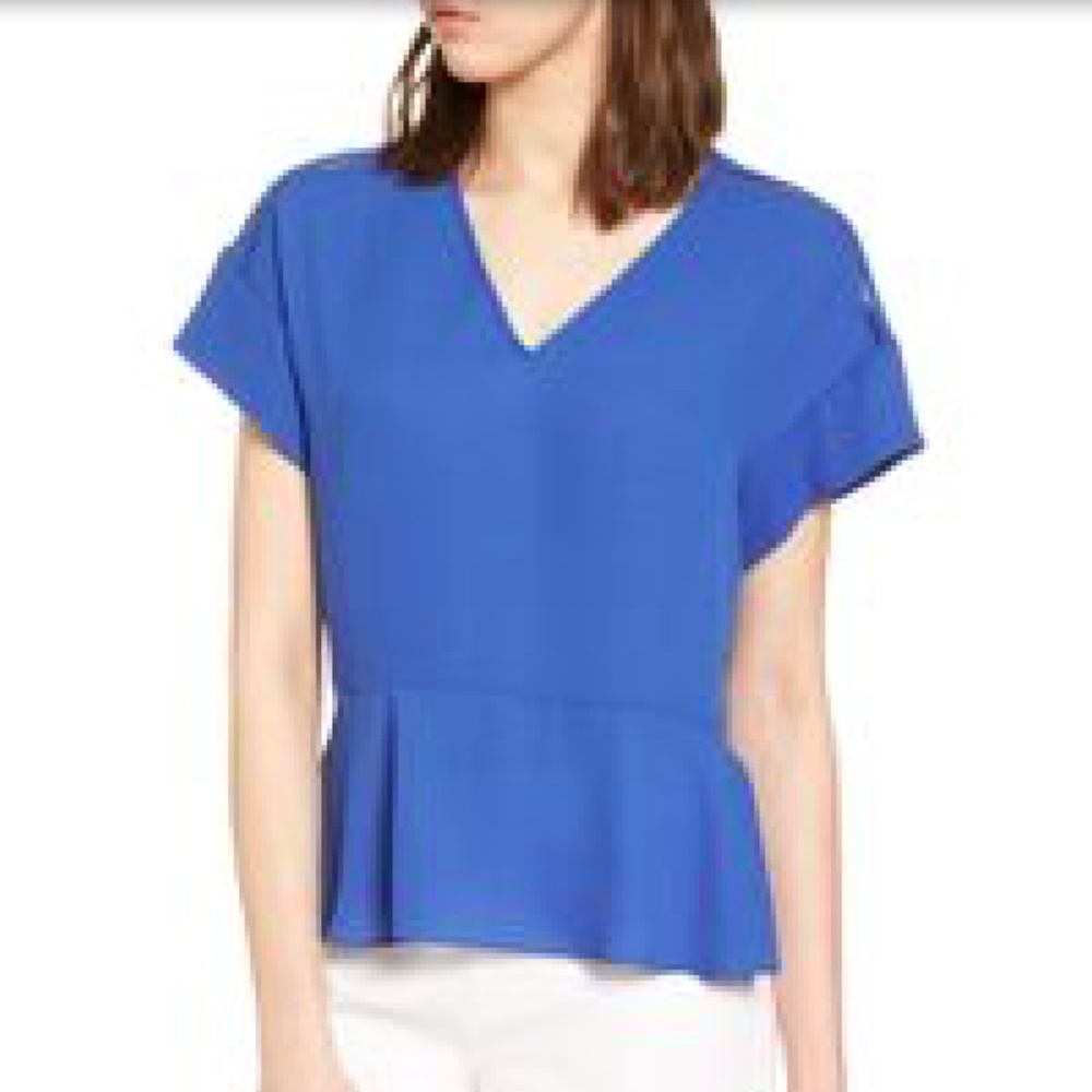 Halogen Nordstrom Womens Ruffle Sleeve Peplum Blue Marine Blouse Top Size XS